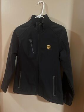Port Authority Black Softshell Jacket with Yellow UPS Logo